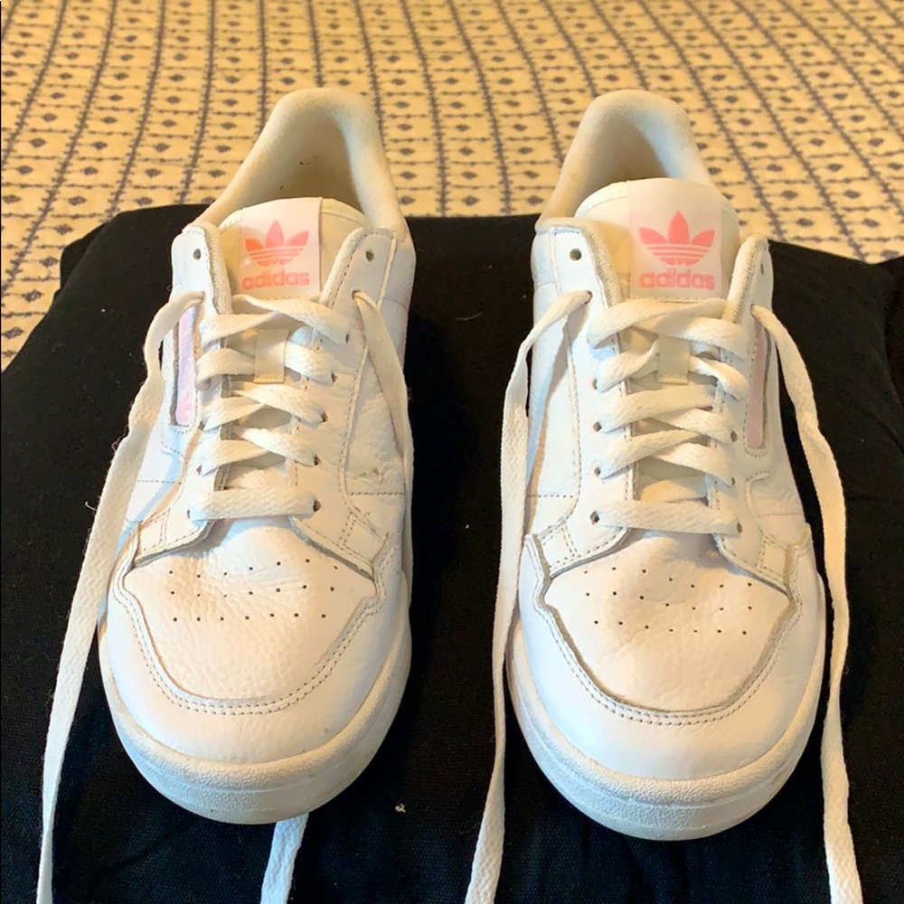 Adidas pink and white sneakers